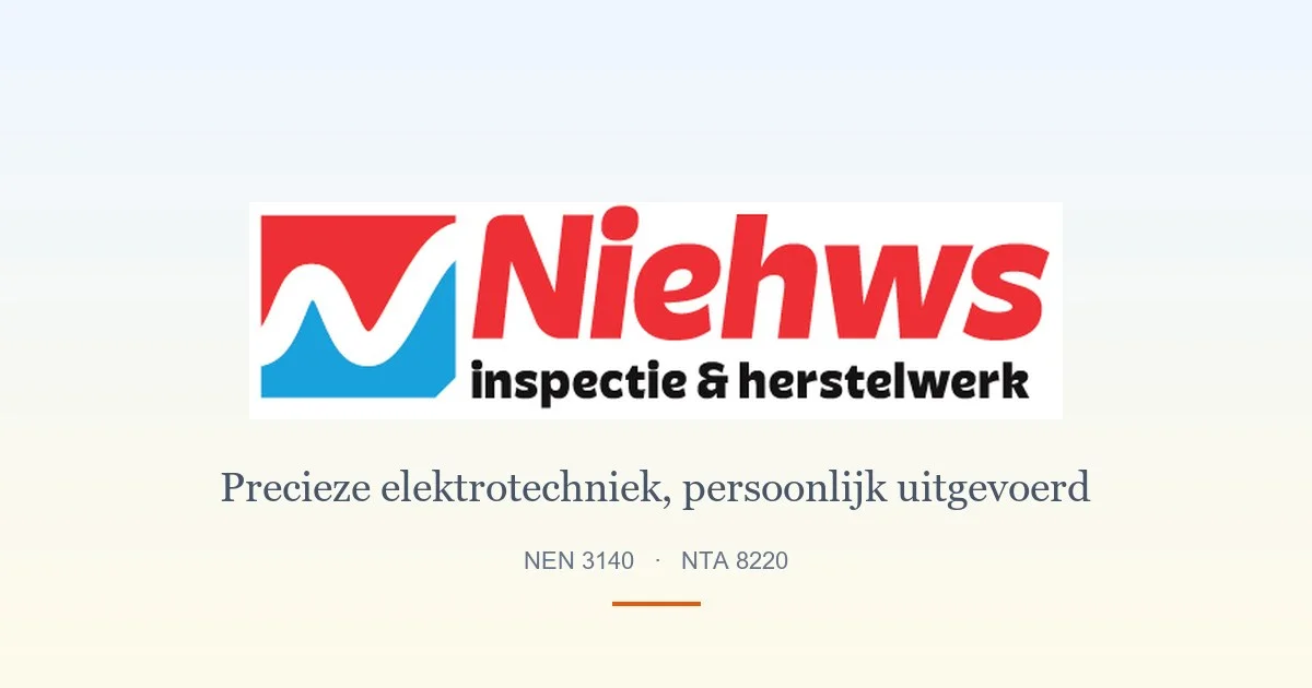 Niehws — editorial hero for a solo NEN 3140 and NTA 8220 electrical inspector in the Dutch province of Overijssel.